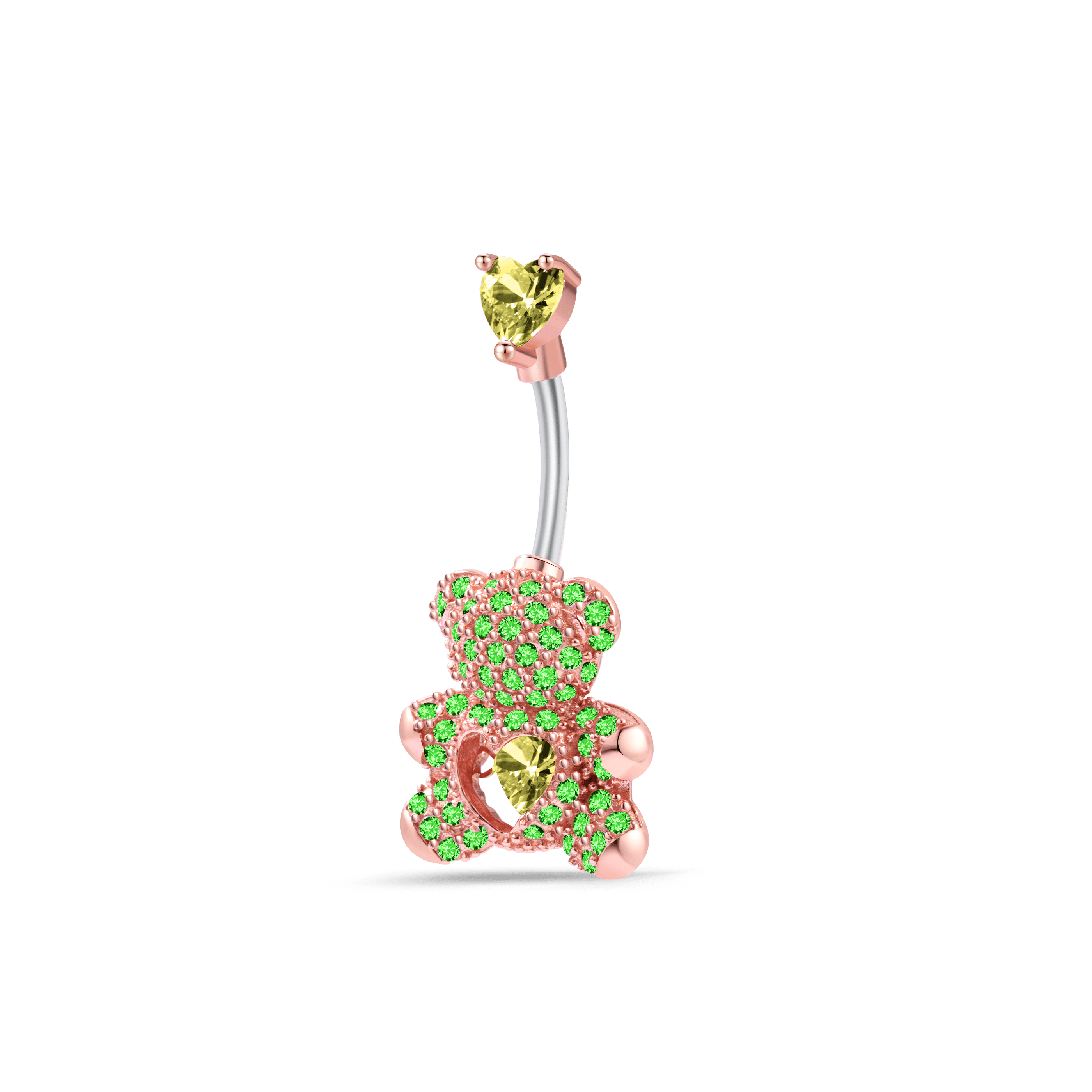 Piercing ombelico orsetto verde in oro rosa