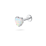 Piercing orecchio/naso/bocca cuore bianco opale in argento