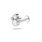 Piercing orecchio/naso/bocca tre grappoli bianchi opali in argento