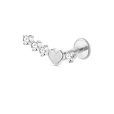 Piercing orecchio cuore con cristalli bianco in argento