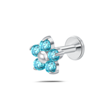 Piercing orecchio/naso/bocca fiore violetta azzurro in argento