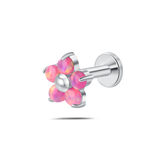 Piercing orecchio/naso/bocca fiore violetta fucsia opale in argento
