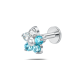Piercing orecchio/naso/bocca fiore violetta gradual blu in argento