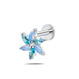 Piercing orecchio/naso/bocca stella alpina azzurro multicolor in argento