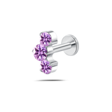 Piercing orecchio/naso/bocca tre diamanti viola in argento