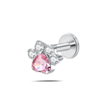 Piercing orecchio/naso/bocca zampa brillante rosa in argento