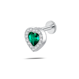 Piercing orecchio/naso cuore innamorato verde in argento