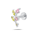 Piercing orecchio/naso ramo di luce rosa e verde in argento