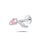Piercing orecchio/naso ramo stellato rosa e bianco in argento