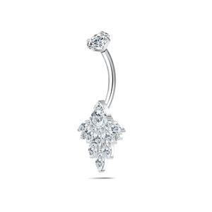 Piercing ombelico cluster di zirconi marquise in argento