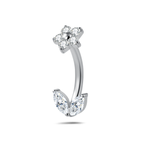 Piercing ombelico fiore prezioso bianco in argento
