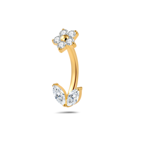 Piercing ombelico fiore prezioso bianco in oro