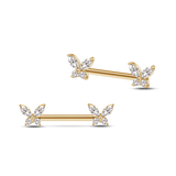 Gold butterfly nipple piercings