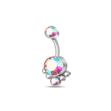 Piercing ombelico cinque grappoli multicolor in argento