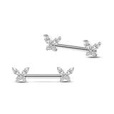 Silver butterfly nipple piercings