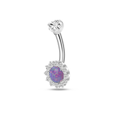 Silver navel piercing with purple crystal
