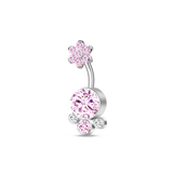 Piercing ombelico grappoli di fiori rosa in argento