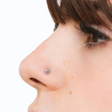 Nose piercing purple flower in silver