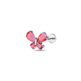 Red butterfly ear piercing in silver