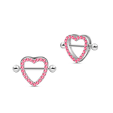 Piercing capezzoli cuori in argento con cristalli fucsia
