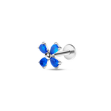 Ear piercing with blue leaflets in silver
