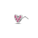 Nose piercing heart in silver with fuchsia crystals