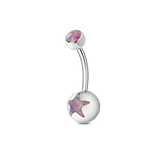 Purple star ball belly button piercing in silver