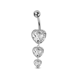 Piercing ombelico tre cuori in argento