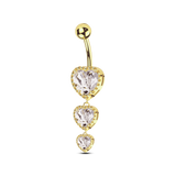Piercing ombelico tre cuori in oro
