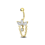 Marquise cut belly button piercing with gold chain