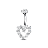Navel piercing heart from the edge of silver stones