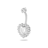 Piercing ombelico cuore bianco in argento con cristalli bianchi