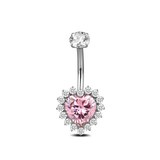 Piercing ombelico cuore rosa in argento con cristalli bianchi