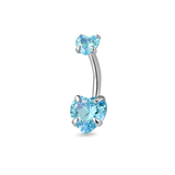 Piercing ombelico con doppio cuore azzurro in argento
