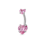 Navel piercing with double pink heart in silver