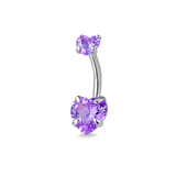 Piercing ombelico con doppio cuore viola in argento