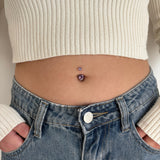 Piercing ombelico con doppio cuore viola in argento