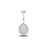Piercing ombelico goccia brillante in argento con cristallo bianco opale