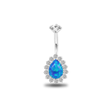 Brilliant drop navel piercing in silver with blue crystal