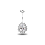 Brilliant drop navel piercing in silver with white crystal