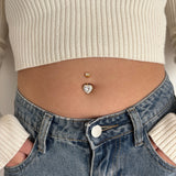 Piercing ombelico cuore in oro con cristalli bianchi