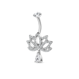 Silver lotus flower navel piercing