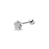 Piercing lingua fiore in argento con petali fucsia
