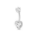 Silver heart navel piercing with white crystals