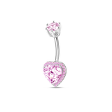 Piercing ombelico cuore in argento con cristalli rosa