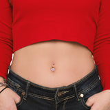 Piercing ombelico cuore in argento con cristalli rosa
