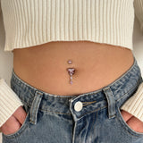 Piercing ombelico farfalla rosa con pendente in argento