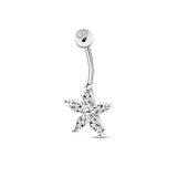 Piercing ombelico petalo in argento con cristalli bianchi