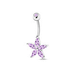 Piercing ombelico petalo in argento con cristalli viola
