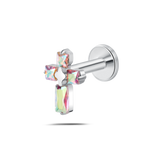 Piercing orecchio/naso/bocca croce gotica multicolor in argento